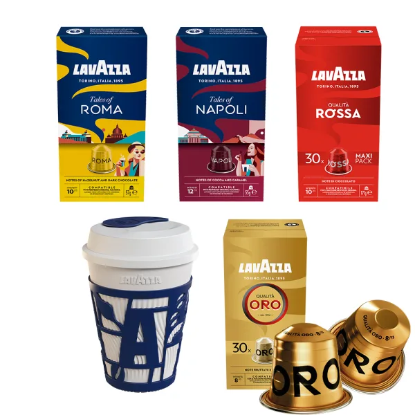 Proefpakket Lavazza - 80 koffiecapsules + Travelmug